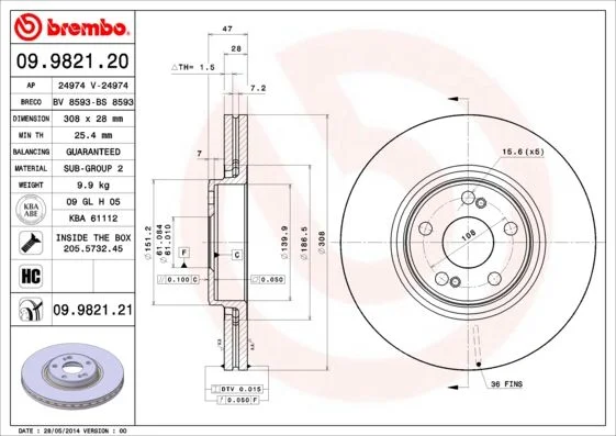 Disco de Travão BREMBO 09.9821.21