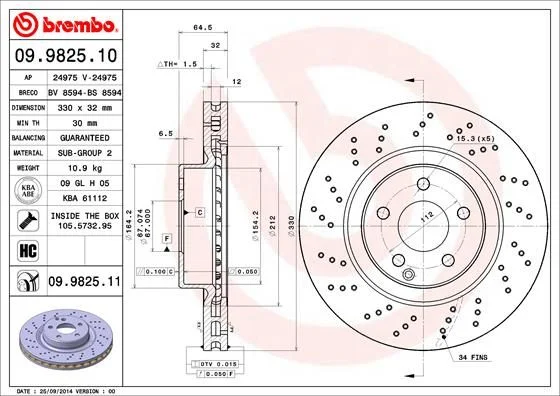 Disco de Travão BREMBO 09.9825.11