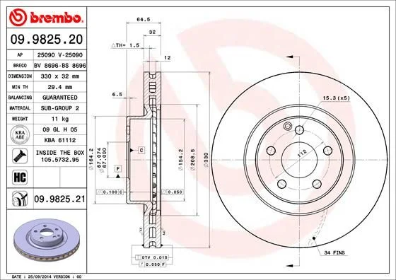 Disco de Travão BREMBO 09.9825.21