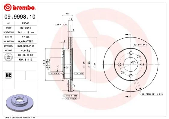 Disco de Travão BREMBO 09.9998.10