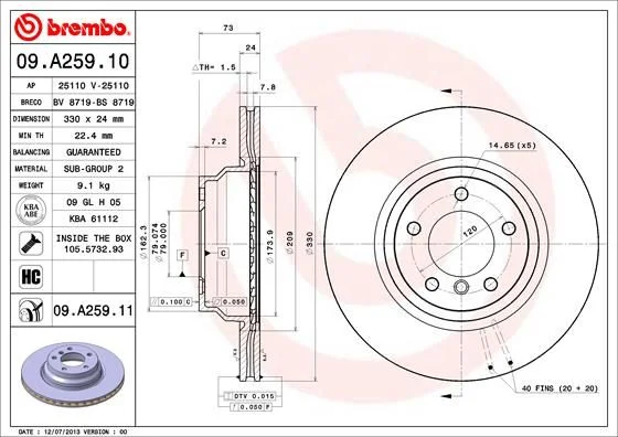 Disco de Travão BREMBO 09.A259.11
