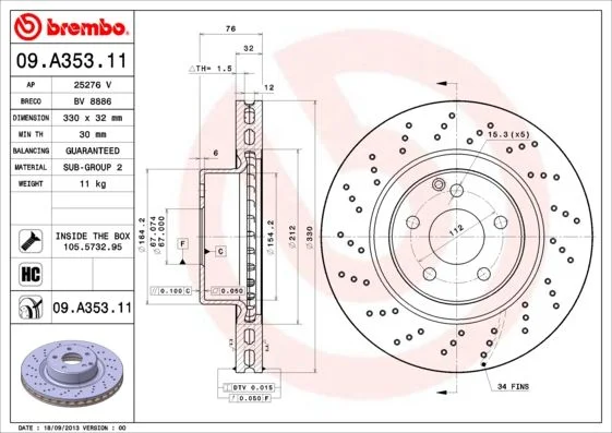 Disco de Travão BREMBO 09.A353.11