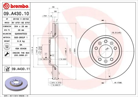 Disco de Travão BREMBO 09.A430.11