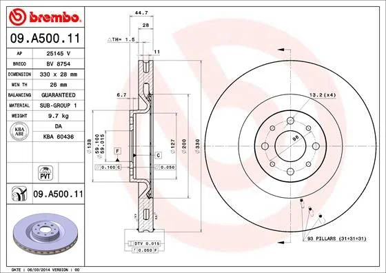 Disco de Travão BREMBO 09.A500.11