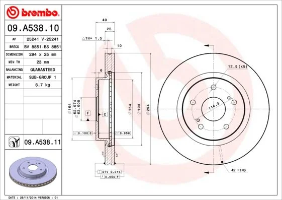 Disco de Travão BREMBO 09.A538.11