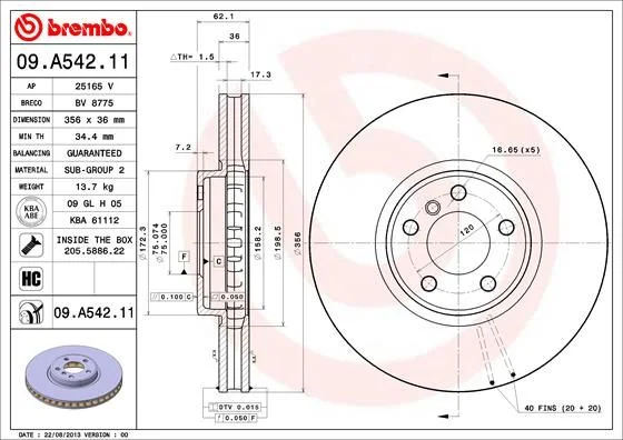 Brake Disc BREMBO 09.A542.11