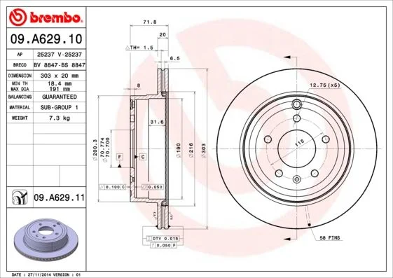 Brake Disc BREMBO 09.A629.11