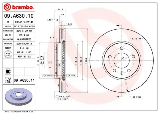 Disco de Travão BREMBO 09.A630.11