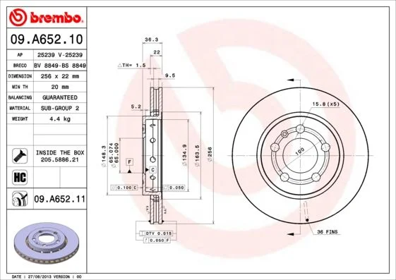 Disco de Travão BREMBO 09.A652.11