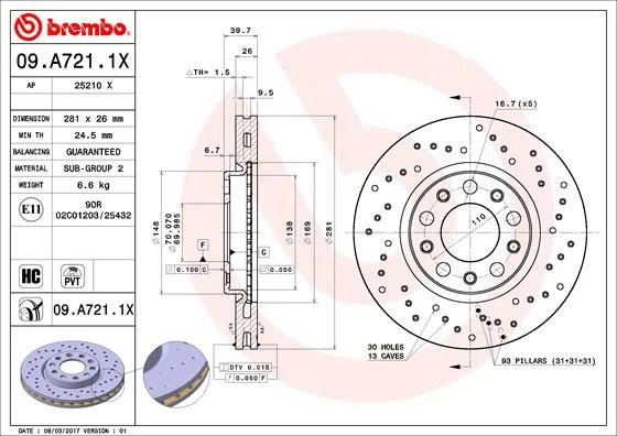 Disco de Travão BREMBO 09.A721.1X
