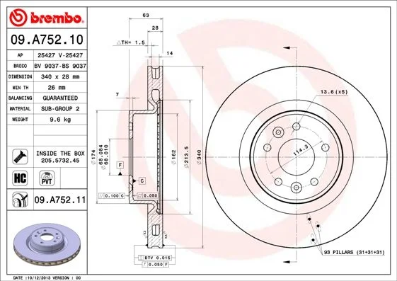 Disco de Travão BREMBO 09.A752.11