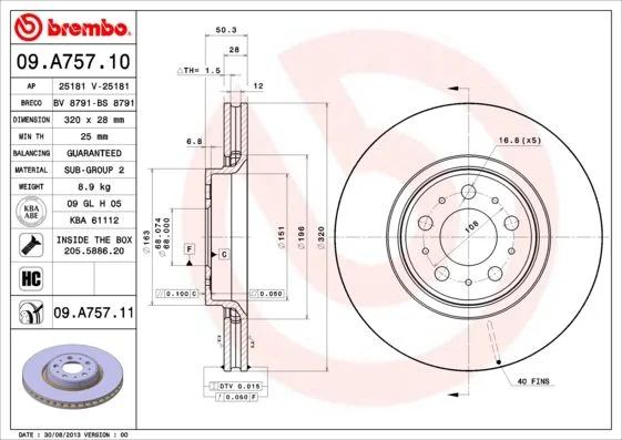 Disco de Travão BREMBO 09.A757.11