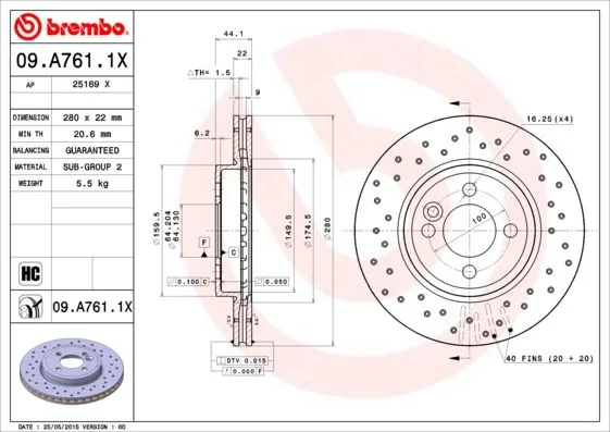 Disco de Travão BREMBO 09.A761.1X