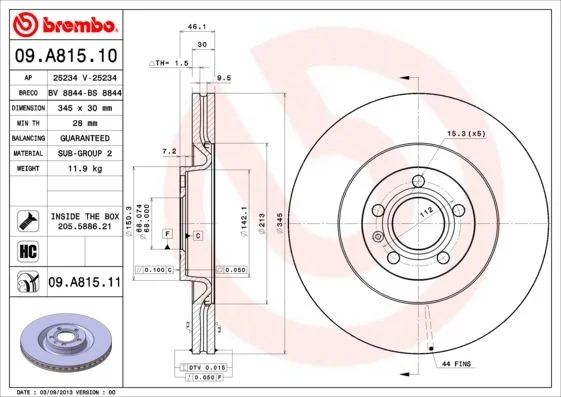Disco de Travão BREMBO 09.A815.11