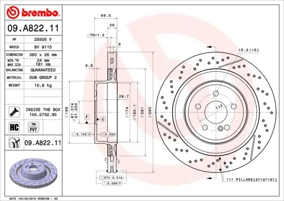 Disco de Travão BREMBO 09.A822.11