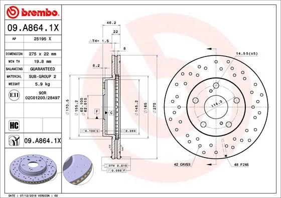 Disco de Travão BREMBO 09.A864.1X