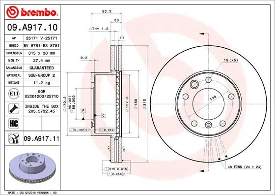 Brake Disc BREMBO 09.A917.11