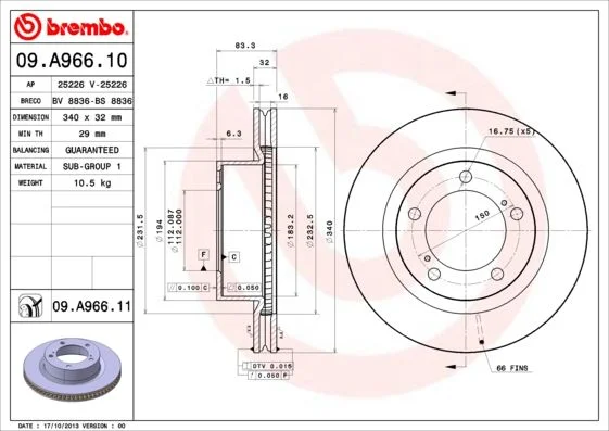 Disco de Travão BREMBO 09.A966.11
