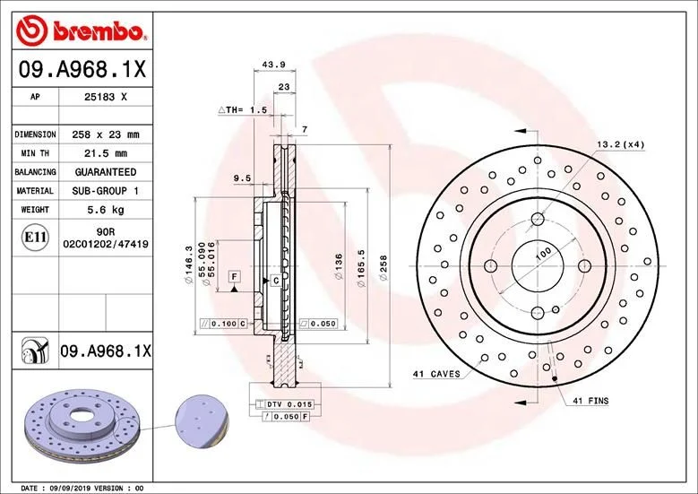 Disco de Travão BREMBO 09.A968.1X