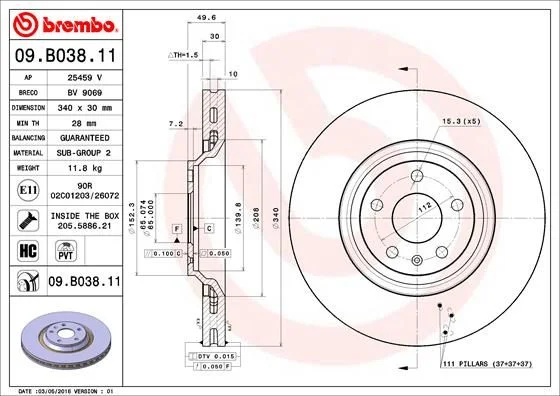Brake Disc BREMBO 09.B038.11