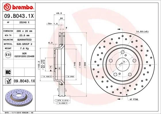 Disco de Travão BREMBO 09.B043.1X