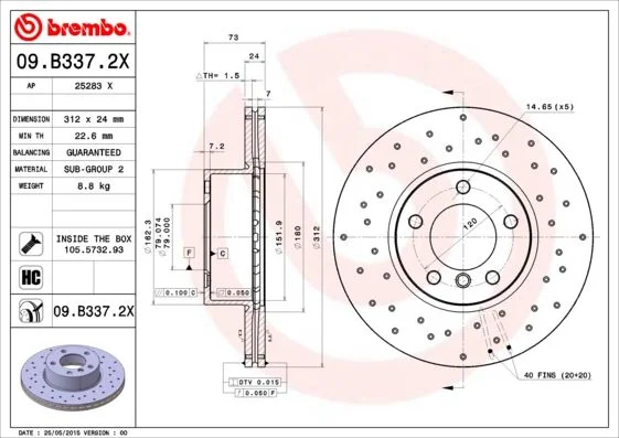Brake Disc BREMBO 09.B337.2X