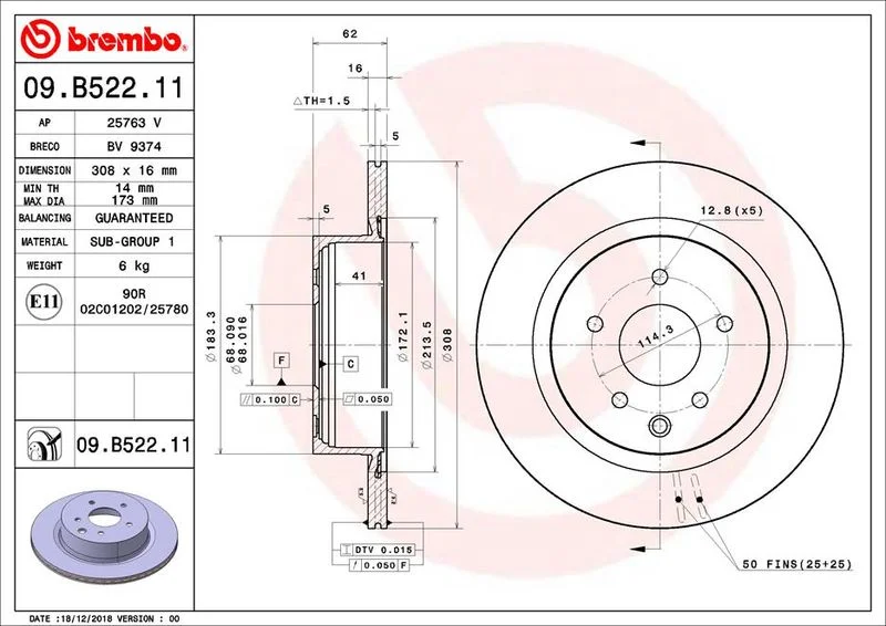 Disco de Travão BREMBO 09.B522.11