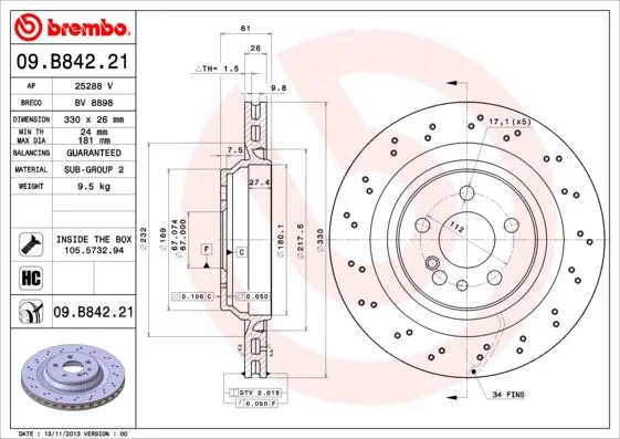 Disco de Travão BREMBO 09.B842.21