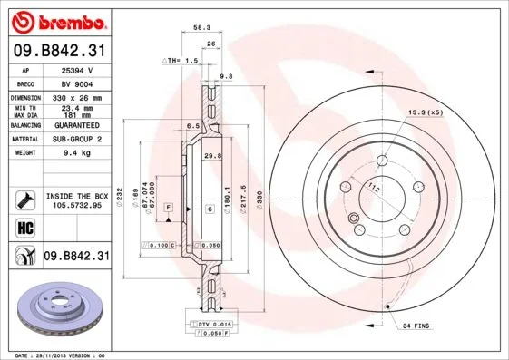 Brake Disc BREMBO 09.B842.31
