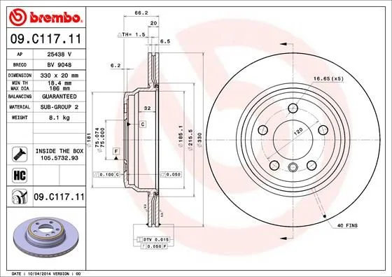 Disco de Travão BREMBO 09.C117.11