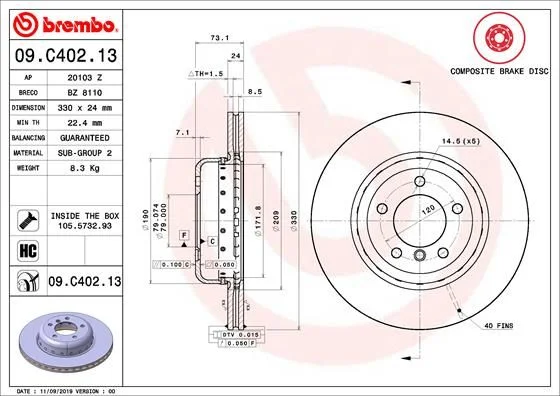 Brake Disc BREMBO 09.C402.13