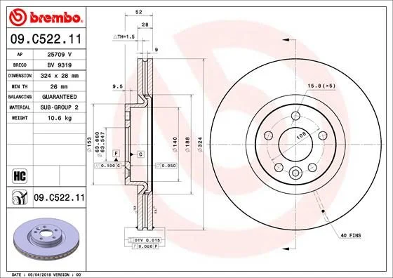 Disco de Travão BREMBO 09.C522.11