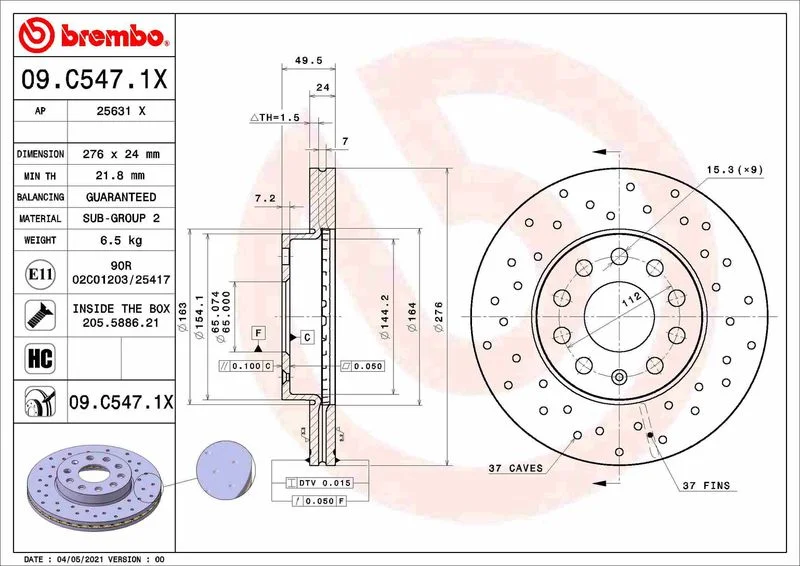 Disco de Travão BREMBO 09.C547.1X