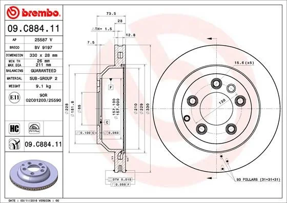 Disco de Travão BREMBO 09.C884.11