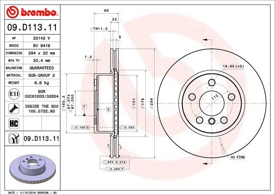 Disco de Travão BREMBO 09.D113.11