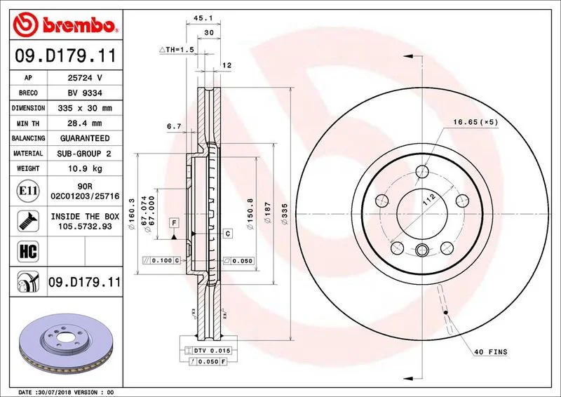 Disco de Travão BREMBO 09.D179.11