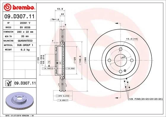 Disco de Travão BREMBO 09.D307.11