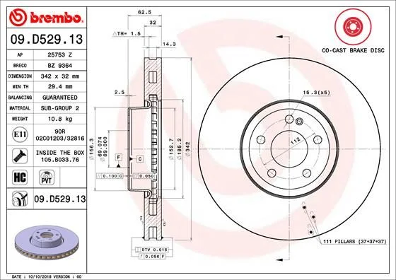 Brake Disc BREMBO 09.D529.13