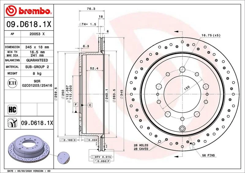 Disco de Travão BREMBO 09.D618.1X