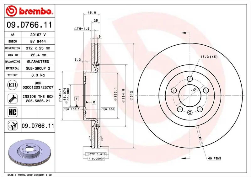 Disco de Travão BREMBO 09.D766.11