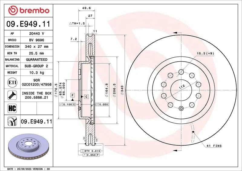 Brake Disc brembo 09.E949.11