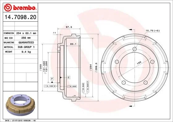 Tambor de Travão BREMBO 14.7098.20