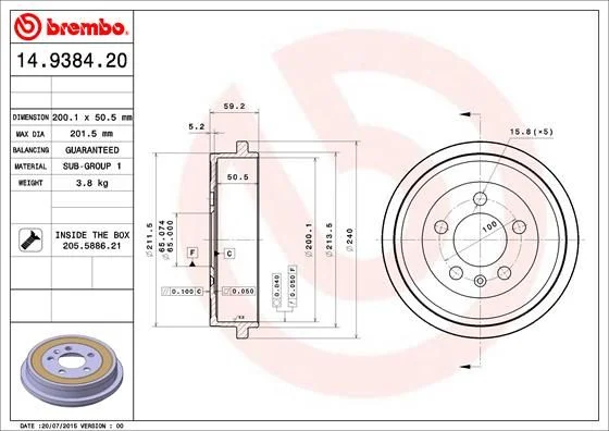 Tambor de Travão BREMBO 14.9384.20