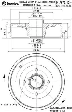 Tambor de Travão BREMBO 14.A672.10