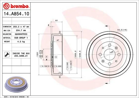 Tambor de Travão BREMBO 14.A854.10