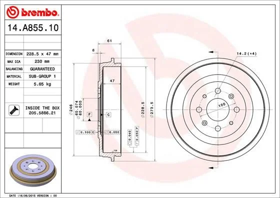 Tambor de Travão BREMBO 14.A855.10