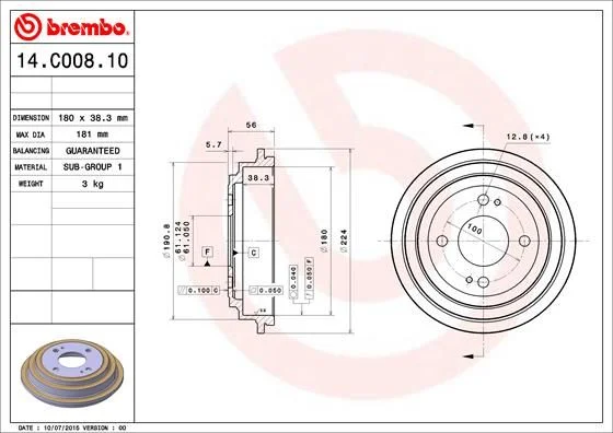 Tambor de Travão BREMBO 14.C008.10