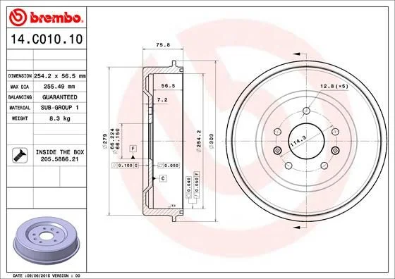 Tambor de Travão BREMBO 14.C010.10