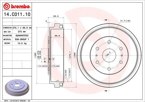Tambor de Travão BREMBO 14.C011.10