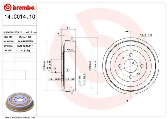 Tambor de Travão BREMBO 14.C014.10
